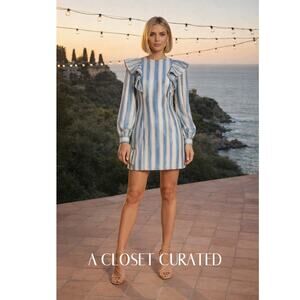 Alberta Ferretti Silk Metallic Mini Dress 2 Silver Blue NWT